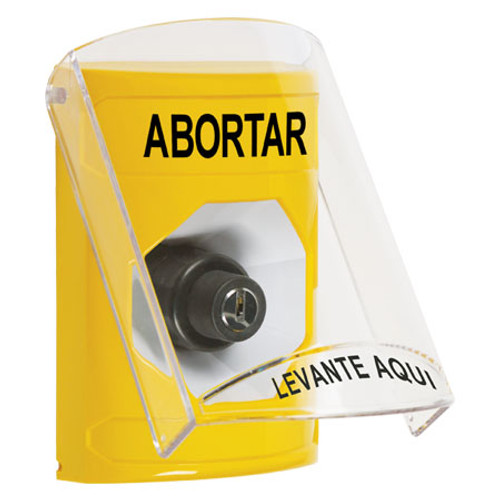 SS2223AB-ES STI Yellow Indoor Only Flush or Surface Key-to-Activate Stopper Station with ABORT Label Spanish