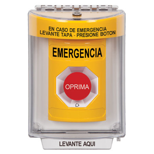 SS2231EM-ES STI Yellow Indoor/Outdoor Flush Turn-to-Reset Stopper Station with EMERGENCY Label Spanish