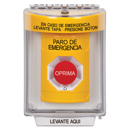 SS2231ES-ES STI Yellow Indoor/Outdoor Flush Turn-to-Reset Stopper Station with EMERGENCY STOP Label Spanish