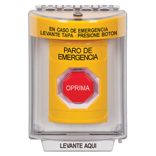 SS2232ES-ES STI Yellow Indoor/Outdoor Flush Key-to-Reset (Illuminated) Stopper Station with EMERGENCY STOP Label Spanish