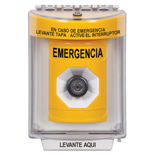 SS2233EM-ES STI Yellow Indoor/Outdoor Flush Key-to-Activate Stopper Station with EMERGENCY Label Spanish