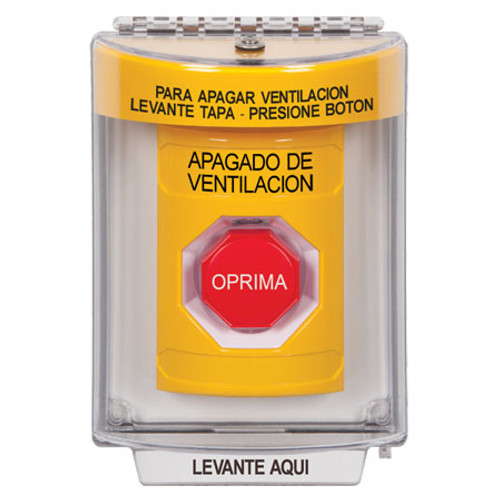SS2235HV-ES STI Yellow Indoor/Outdoor Flush Momentary (Illuminated) Stopper Station with HVAC SHUT DOWN Label Spanish