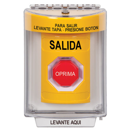 SS2235XT-ES STI Yellow Indoor/Outdoor Flush Momentary (Illuminated) Stopper Station with EXIT Label Spanish