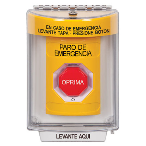 SS2239ES-ES STI Yellow Indoor/Outdoor Flush Turn-to-Reset (Illuminated) Stopper Station with EMERGENCY STOP Label Spanish