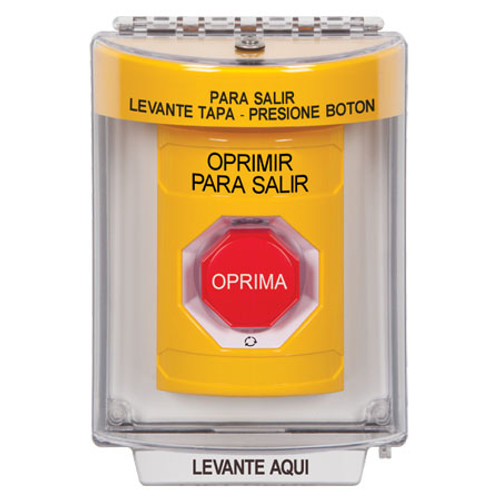 SS2239PX-ES STI Yellow Indoor/Outdoor Flush Turn-to-Reset (Illuminated) Stopper Station with PUSH TO EXIT Label Spanish