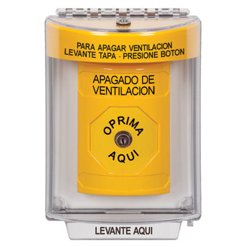 SS2240HV-ES STI Yellow Indoor/Outdoor Flush w/ Horn Key-to-Reset Stopper Station with HVAC SHUT DOWN Label Spanish