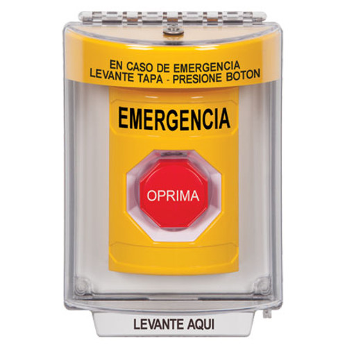 SS2245EM-ES STI Yellow Indoor/Outdoor Flush w/ Horn Momentary (Illuminated) Stopper Station with EMERGENCY Label Spanish