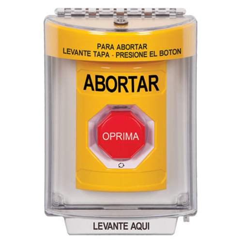 SS2249AB-ES STI Yellow Indoor/Outdoor Flush w/ Horn Turn-to-Reset (Illuminated) Stopper Station with ABORT Label Spanish