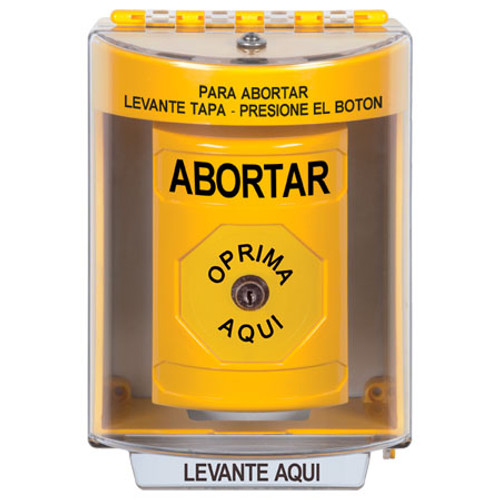 SS2270AB-ES STI Yellow Indoor/Outdoor Surface Key-to-Reset Stopper Station with ABORT Label Spanish
