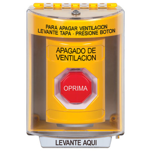 SS2275HV-ES STI Yellow Indoor/Outdoor Surface Momentary (Illuminated) Stopper Station with HVAC SHUT DOWN Label Spanish