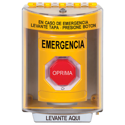 SS2279EM-ES STI Yellow Indoor/Outdoor Surface Turn-to-Reset (Illuminated) Stopper Station with EMERGENCY Label Spanish