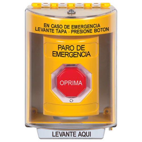 SS2279ES-ES STI Yellow Indoor/Outdoor Surface Turn-to-Reset (Illuminated) Stopper Station with EMERGENCY STOP Label Spanish