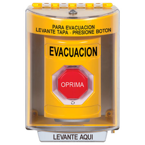 SS2279EV-ES STI Yellow Indoor/Outdoor Surface Turn-to-Reset (Illuminated) Stopper Station with EVACUATION Label Spanish