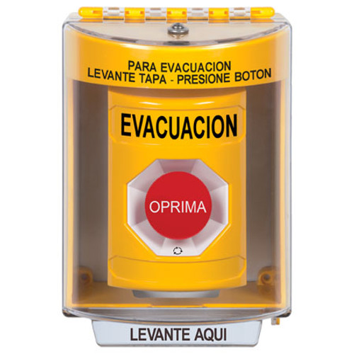 SS2281EV-ES STI Yellow Indoor/Outdoor Surface w/ Horn Turn-to-Reset Stopper Station with EVACUATION Label Spanish
