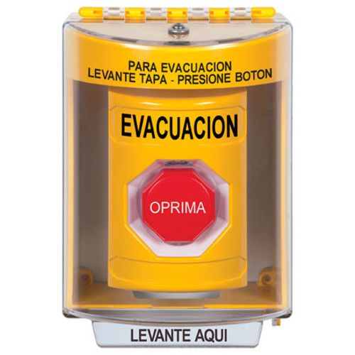 SS2288EV-ES STI Yellow Indoor/Outdoor Surface w/ Horn Pneumatic (Illuminated) Stopper Station with EVACUATION Label Spanish