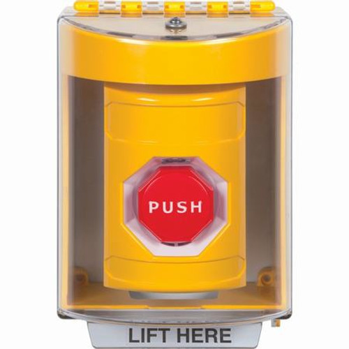 SS2288NT-ES STI Yellow Indoor/Outdoor Surface w/ Horn Pneumatic (Illuminated) Stopper Station with No Text Label Spanish