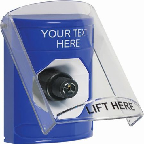 SS2423ZA-EN STI Blue Indoor Only Flush or Surface Key-to-Activate Stopper Station with Non-Returnable Custom Text Label English
