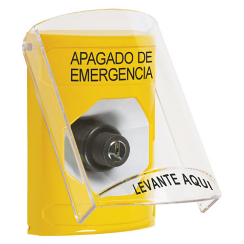 SS22A3PO-ES STI Yellow Indoor Only Flush or Surface w/ Horn Key-to-Activate Stopper Station with EMERGENCY POWER OFF Label Spanish
