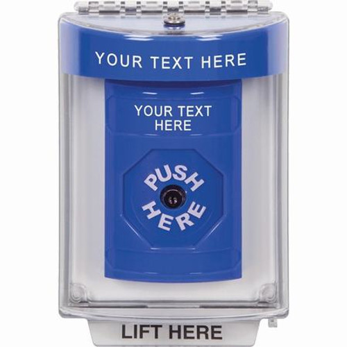 SS2430ZA-EN STI Blue Indoor/Outdoor Flush Key-to-Reset Stopper Station with Non-Returnable Custom Text Label English