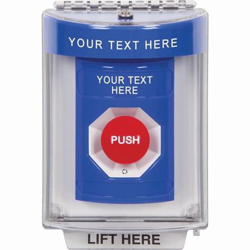 SS2431ZA-EN STI Blue Indoor/Outdoor Flush Turn-to-Reset Stopper Station with Non-Returnable Custom Text Label English