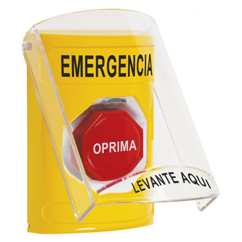 SS22A5EM-ES STI Yellow Indoor Only Flush or Surface w/ Horn Momentary (Illuminated) Stopper Station with EMERGENCY Label Spanish