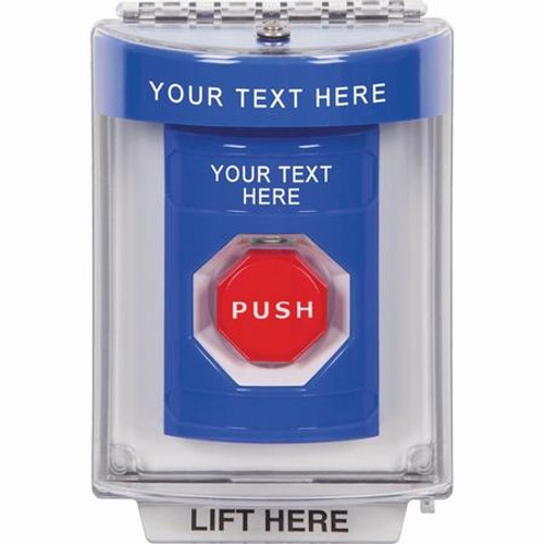 SS2432ZA-EN STI Blue Indoor/Outdoor Flush Key-to-Reset (Illuminated) Stopper Station with Non-Returnable Custom Text Label English