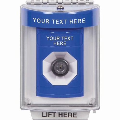 SS2433ZA-EN STI Blue Indoor/Outdoor Flush Key-to-Activate Stopper Station with Non-Returnable Custom Text Label English