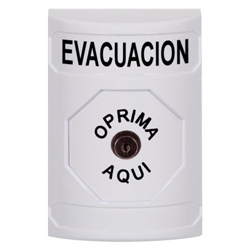 SS2300EV-ES STI White No Cover Key-to-Reset Stopper Station with EVACUATION Label Spanish
