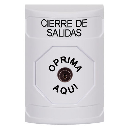 SS2300LD-ES STI White No Cover Key-to-Reset Stopper Station with LOCKDOWN Label Spanish
