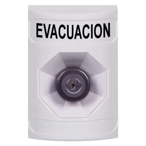 SS2303EV-ES STI White No Cover Key-to-Activate Stopper Station with EVACUATION Label Spanish