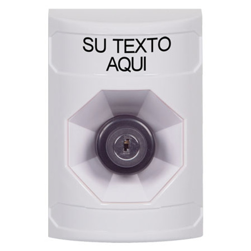 SS2303ZA-ES STI White No Cover Key-to-Activate Stopper Station with Non-Returnable Custom Text Label Spanish