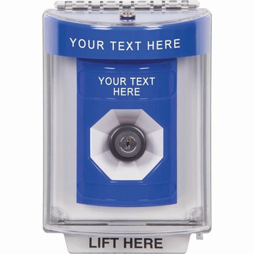 SS2443ZA-EN STI Blue Indoor/Outdoor Flush w/ Horn Key-to-Activate Stopper Station with Non-Returnable Custom Text Label English