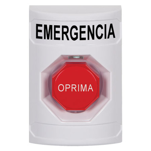 SS2308EM-ES STI White No Cover Pneumatic (Illuminated) Stopper Station with EMERGENCY Label Spanish