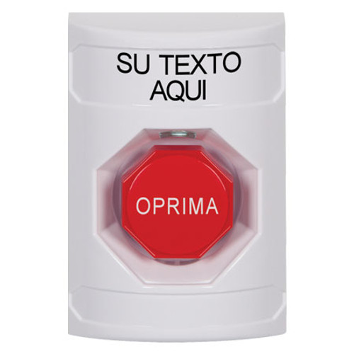 SS2308ZA-ES STI White No Cover Pneumatic (Illuminated) Stopper Station with Non-Returnable Custom Text Label Spanish