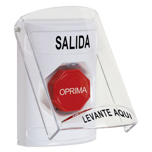 SS2322XT-ES STI White Indoor Only Flush or Surface Key-to-Reset (Illuminated) Stopper Station with EXIT Label Spanish