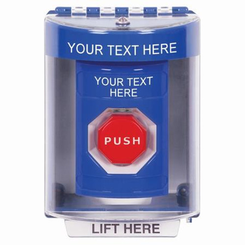 SS2475ZA-EN STI Blue Indoor/Outdoor Surface Momentary (Illuminated) Stopper Station with Non-Returnable Custom Text Label English