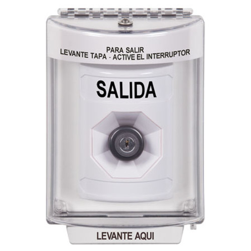SS2333XT-ES STI White Indoor/Outdoor Flush Key-to-Activate Stopper Station with EXIT Label Spanish