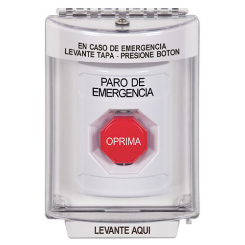 SS2335ES-ES STI White Indoor/Outdoor Flush Momentary (Illuminated) Stopper Station with EMERGENCY STOP Label Spanish
