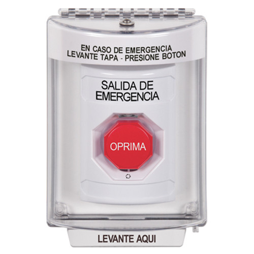 SS2339EX-ES STI White Indoor/Outdoor Flush Turn-to-Reset (Illuminated) Stopper Station with EMERGENCY EXIT Label Spanish