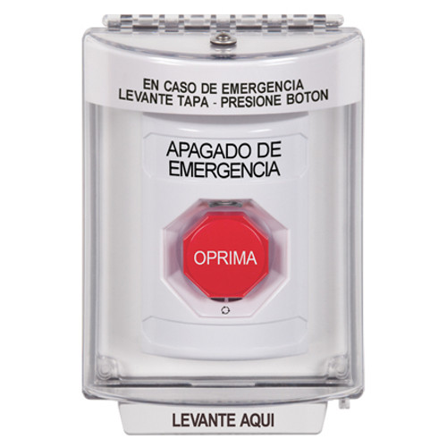 SS2339PO-ES STI White Indoor/Outdoor Flush Turn-to-Reset (Illuminated) Stopper Station with EMERGENCY POWER OFF Label Spanish