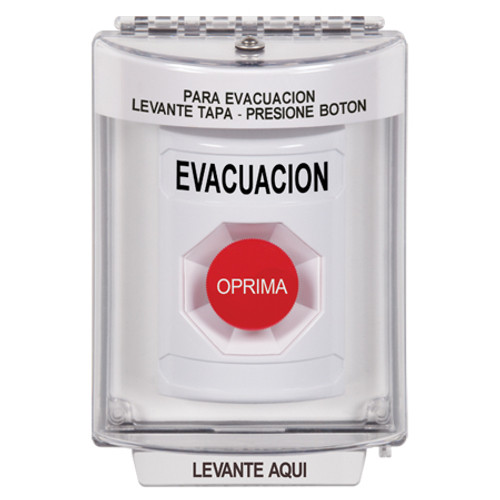 SS2344EV-ES STI White Indoor/Outdoor Flush w/ Horn Momentary Stopper Station with EVACUATION Label Spanish
