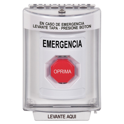 SS2345EM-ES STI White Indoor/Outdoor Flush w/ Horn Momentary (Illuminated) Stopper Station with EMERGENCY Label Spanish