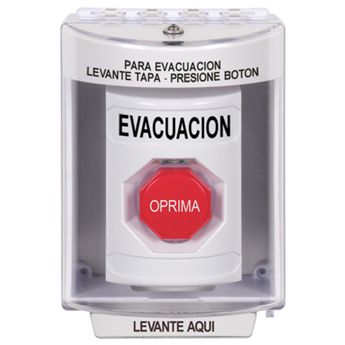 SS2378EV-ES STI White Indoor/Outdoor Surface Pneumatic (Illuminated) Stopper Station with EVACUATION Label Spanish