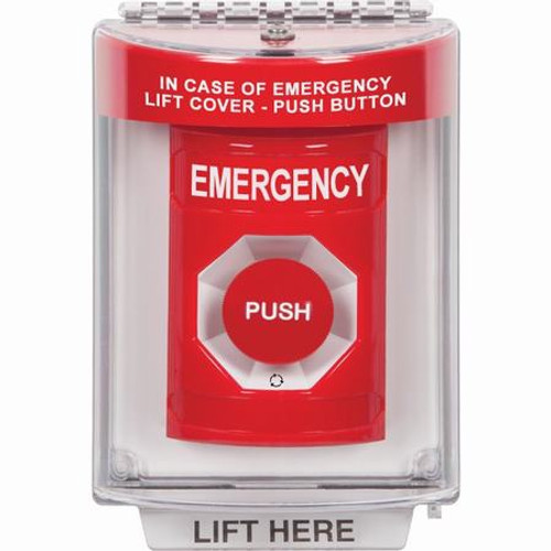 SS2041EM-EN STI Red Indoor/Outdoor Flush w/ Horn Turn-to-Reset Stopper Station with EMERGENCY Label English