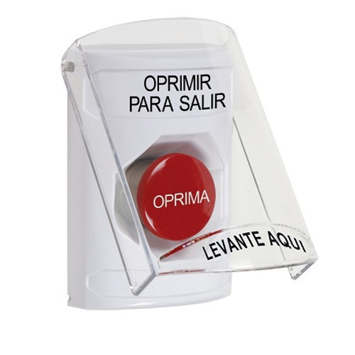 SS23A4PX-ES STI White Indoor Only Flush or Surface w/ Horn Momentary Stopper Station with PUSH TO EXIT Label Spanish