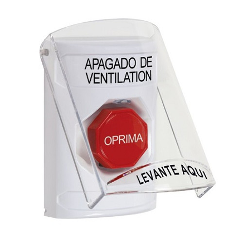 SS23A5HV-ES STI White Indoor Only Flush or Surface w/ Horn Momentary (Illuminated) Stopper Station with HVAC SHUT DOWN Label Spanish