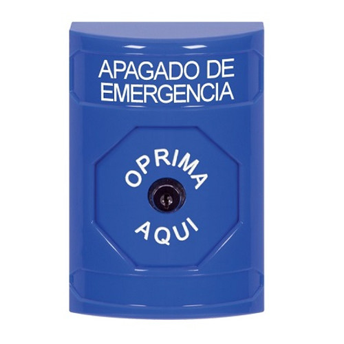 SS2400PO-ES STI Blue No Cover Key-to-Reset Stopper Station with EMERGENCY POWER OFF Label Spanish