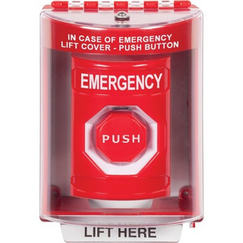 SS2078EM-EN STI Red Indoor/Outdoor Surface Pneumatic (Illuminated) Stopper Station with EMERGENCY Label English