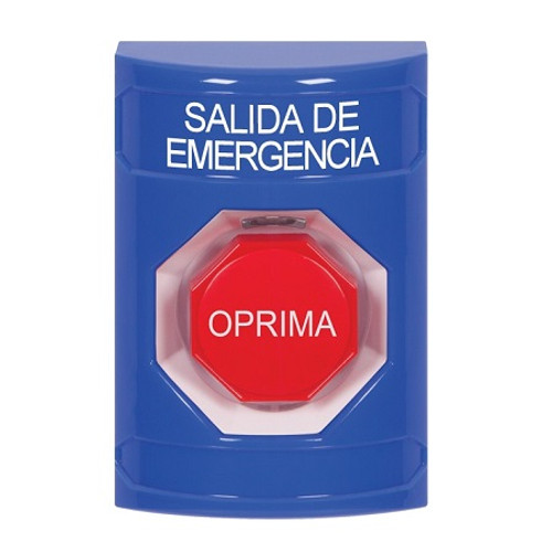 SS2408EX-ES STI Blue No Cover Pneumatic (Illuminated) Stopper Station with EMERGENCY EXIT Label Spanish