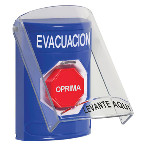 SS2422EV-ES STI Blue Indoor Only Flush or Surface Key-to-Reset (Illuminated) Stopper Station with EVACUATION Label Spanish